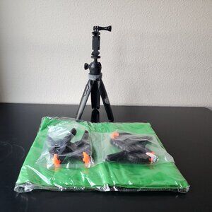 Set of items Bower Content Creator Table Tripod, 5 x 7 Green Screen, & 4 clamps